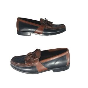 Johnston & Murphy Mens Tassel Loafer Shoes Black Brown Leather Woven Size 9M